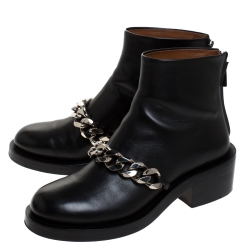 Givenchy Black Leather Chain Link Laura Ankle Boots Size 38