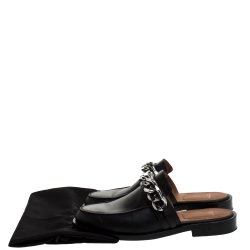 Givenchy Black Leather Chain Mules Size 37