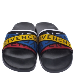 Pre Owned Givenchy Multicolor Nylon Logo Web Pool Slide Sandals Size 41
