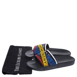 Pre Owned Givenchy Multicolor Nylon Logo Web Pool Slide Sandals Size 41