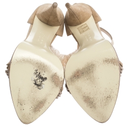 Givenchy Beige Suede Ostrich Feather And Chain Embellished Urania Sandals Size 39.5