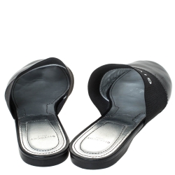 Pre Owned Givenchy Black Leather And Elastic Logo Flat Mules Size 38