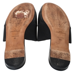 Pre Owned Givenchy Black Leather And Elastic Logo Flat Mules Size 38