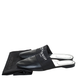 Pre Owned Givenchy Black Leather And Elastic Logo Flat Mules Size 38