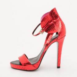 Givenchy Red Metallic Python Sandals Size 38