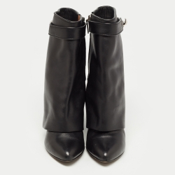 Pre Owned Givenchy Black Leather Shark Lock Ankle Boots Size 40.5