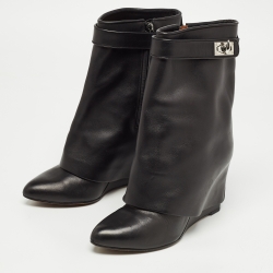 Pre Owned Givenchy Black Leather Shark Lock Ankle Boots Size 40.5