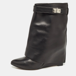 Pre Owned Givenchy Black Leather Shark Lock Ankle Boots Size 40.5