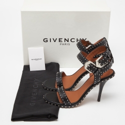 Pre Owned Givenchy Black Leather Studded Ankle Strap Sandals Size 39.5