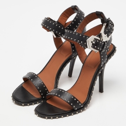 Pre Owned Givenchy Black Leather Studded Ankle Strap Sandals Size 39.5