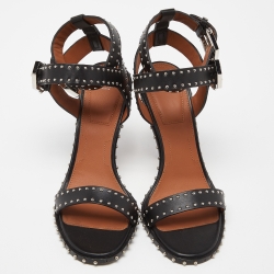 Pre Owned Givenchy Black Leather Studded Ankle Strap Sandals Size 39.5