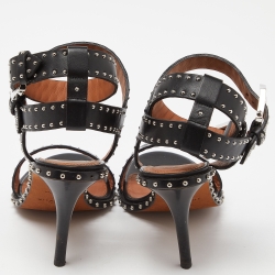 Pre Owned Givenchy Black Leather Studded Ankle Strap Sandals Size 39.5
