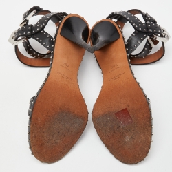 Pre Owned Givenchy Black Leather Studded Ankle Strap Sandals Size 39.5