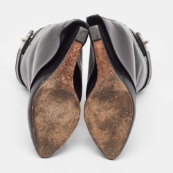 Pre Owned Givenchy Black Leather Shark Lock Wedge Ankle Boots Size 38