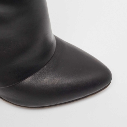 Pre Owned Givenchy Black Leather Shark Lock Wedge Ankle Boots Size 38