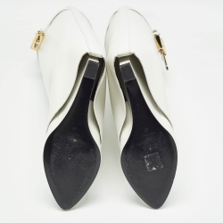 Pre Owned Givenchy White Leather Shark Lock Knee Length Boots Size 40