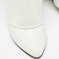 Pre Owned Givenchy White Leather Shark Lock Knee Length Boots Size 40