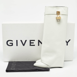 Pre Owned Givenchy White Leather Shark Lock Knee Length Boots Size 40