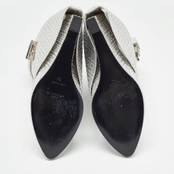 Pre Owned Givenchy Silver Satin Crystal Embellished Shark Lock Ankle Boots Size 40