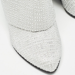 Pre Owned Givenchy Silver Satin Crystal Embellished Shark Lock Ankle Boots Size 40