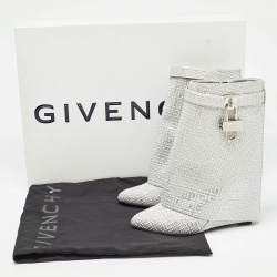 Pre Owned Givenchy Silver Satin Crystal Embellished Shark Lock Ankle Boots Size 40