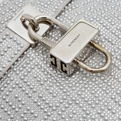 Pre Owned Givenchy Silver Satin Crystal Embellished Shark Lock Ankle Boots Size 40