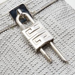 Pre Owned Givenchy Silver Satin Crystal Embellished Shark Lock Ankle Boots Size 40