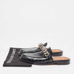 Givenchy Green Croc Embossed  Leather Chain-Link Accents Mules Size 40