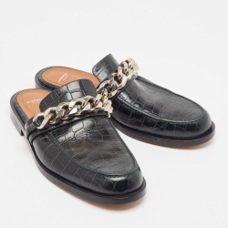Givenchy Green Croc Embossed  Leather Chain-Link Accents Mules Size 40
