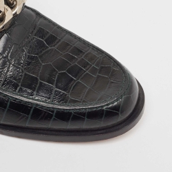 Givenchy Green Croc Embossed  Leather Chain-Link Accents Mules Size 40