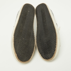 Pre Owned Golden Goose Silver Glitter and Suede Super Star Sabot Mule Sneakers Size 37