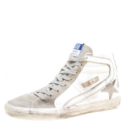 Golden Goose White Leather And Suede Slide High Top Sneakers Size 41