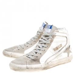 Golden Goose White Leather And Suede Slide High Top Sneakers Size 41