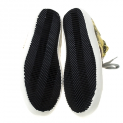 Pre Owned Golden Goose Yellow Palm Print Canvas High Top Lace Up Sneakers Size 39