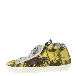 Pre Owned Golden Goose Yellow Palm Print Canvas High Top Lace Up Sneakers Size 39