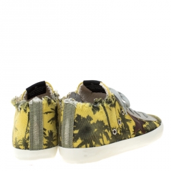 Pre Owned Golden Goose Yellow Palm Print Canvas High Top Lace Up Sneakers Size 39