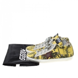 Pre Owned Golden Goose Yellow Palm Print Canvas High Top Lace Up Sneakers Size 39