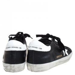Pre Owned Golden Goose Black Leather Superstar Lace Up Sneakers Size 39