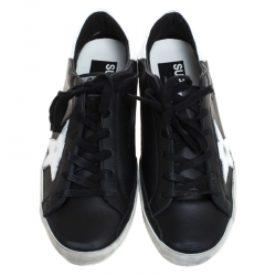 Pre Owned Golden Goose Black Leather Superstar Lace Up Sneakers Size 39