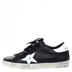 Pre Owned Golden Goose Black Leather Superstar Lace Up Sneakers Size 39