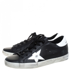 Pre Owned Golden Goose Black Leather Superstar Lace Up Sneakers Size 39
