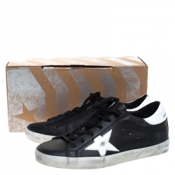 Pre Owned Golden Goose Black Leather Superstar Lace Up Sneakers Size 39