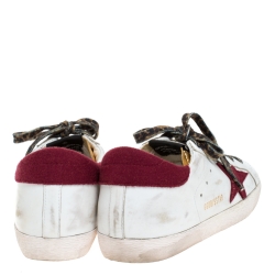 Pre Owned Golden Goose Grey White/Burgundy Leather And Suede Superstar Lace Up Sneakers Size 38