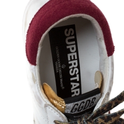 Pre Owned Golden Goose Grey White/Burgundy Leather And Suede Superstar Lace Up Sneakers Size 38