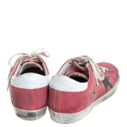 Golden Goose Pink Canvas And Leather Distressed Low Top Sneakers Size 37
