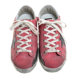 Golden Goose Pink Canvas And Leather Distressed Low Top Sneakers Size 37