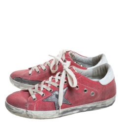 Golden Goose Pink Canvas And Leather Distressed Low Top Sneakers Size 37