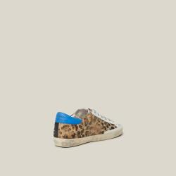 Golden Goose Deluxe Brand Animal Superstar Leopard Print Blue Tab Leather Sneakers Size IT 35