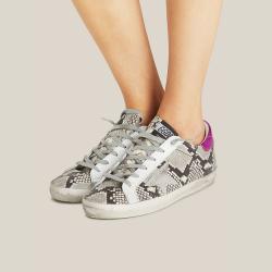 Golden Goose Deluxe Brand Animal Superstar Snake Print Pink Tab Leather Sneakers Size IT 35