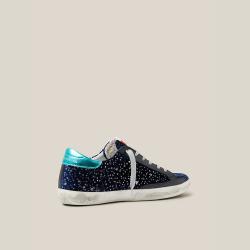 Pre Owned Golden Goose Deluxe Brand Blue Midnight Blue Navy Velvet Turquoise Tab Superstar Size IT 35